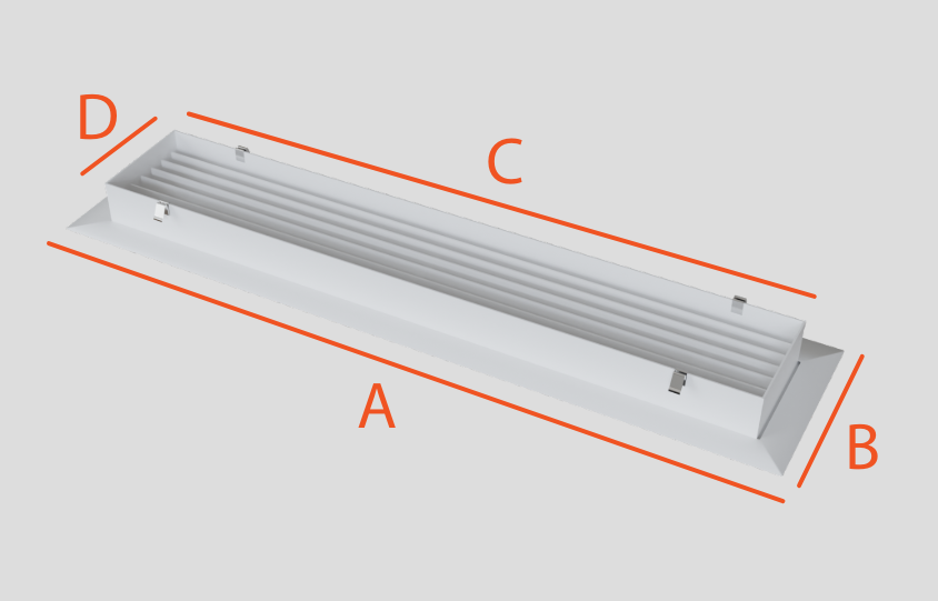 Baillindustrie - Grille soufflage linéaire ailettes fixes - Dimensions grilles GSL1000X100